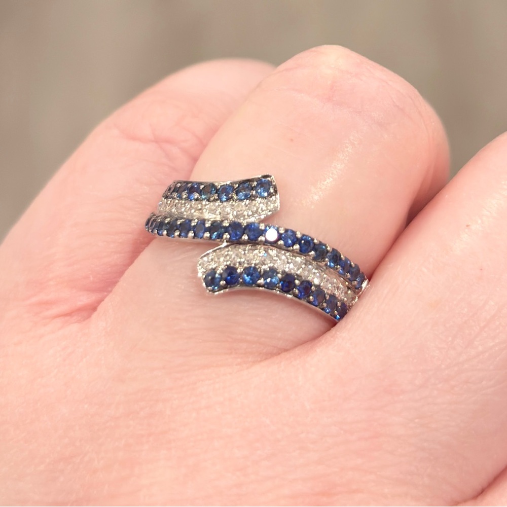 Vintage 14K Sapphire Diamond Ring, Natural Half Carat Blue Wave Size 7.25 - Picture 7 of 14